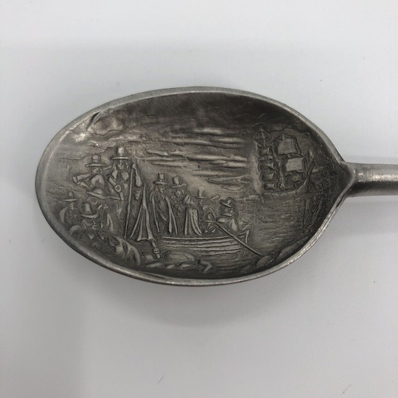 Stieff Joseph Copeland Pewter 1675 Chuckatuck & Pilgrim Landing Spoons Lot of 2 - Picture 2 of 11